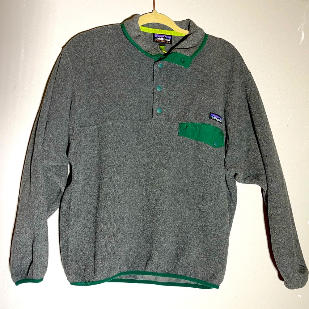 PATAGONIA Synchilla Snap T Gray/Green Fleece Pullover Men’s Size Small